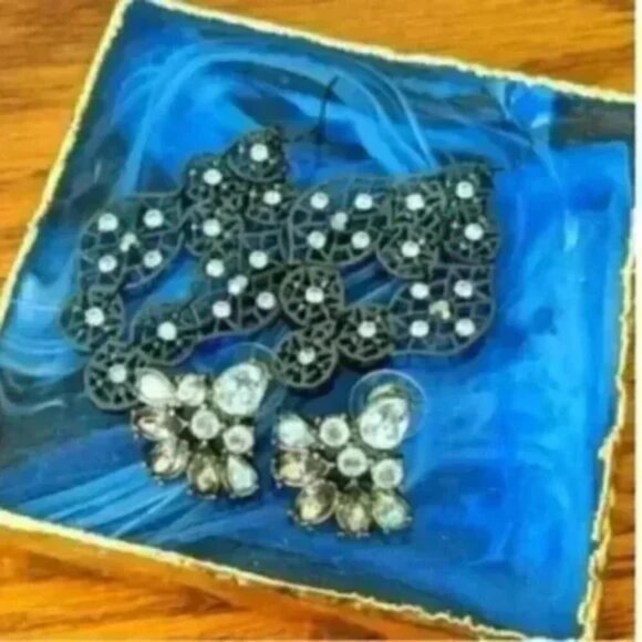 2 Pair Statement Earrings with Rhinestones - Picture 1 of 2